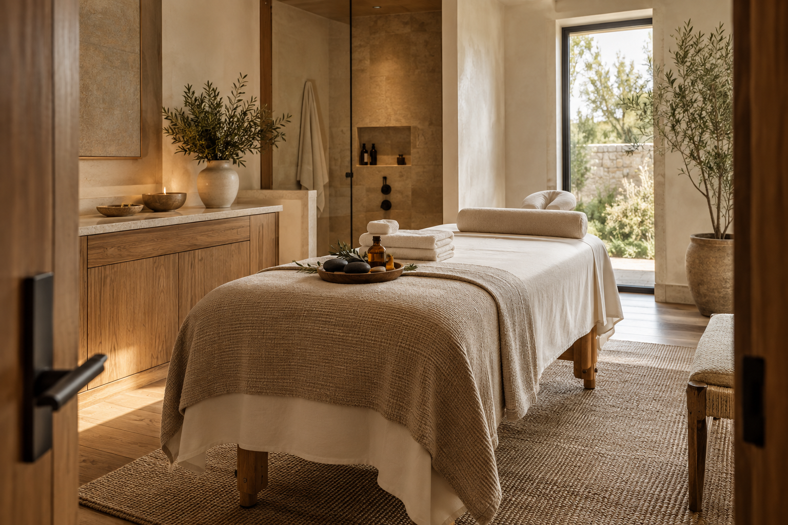 Massage room prepared for a treatment